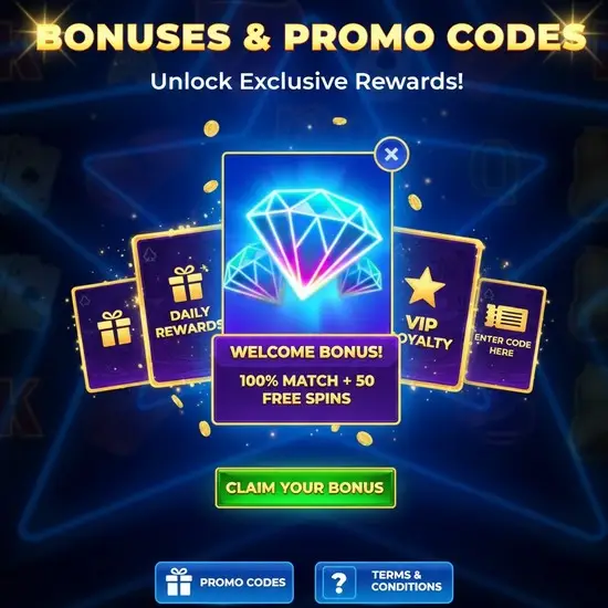 🎁 Bonuses and Promo Codes for Vegas Glitz